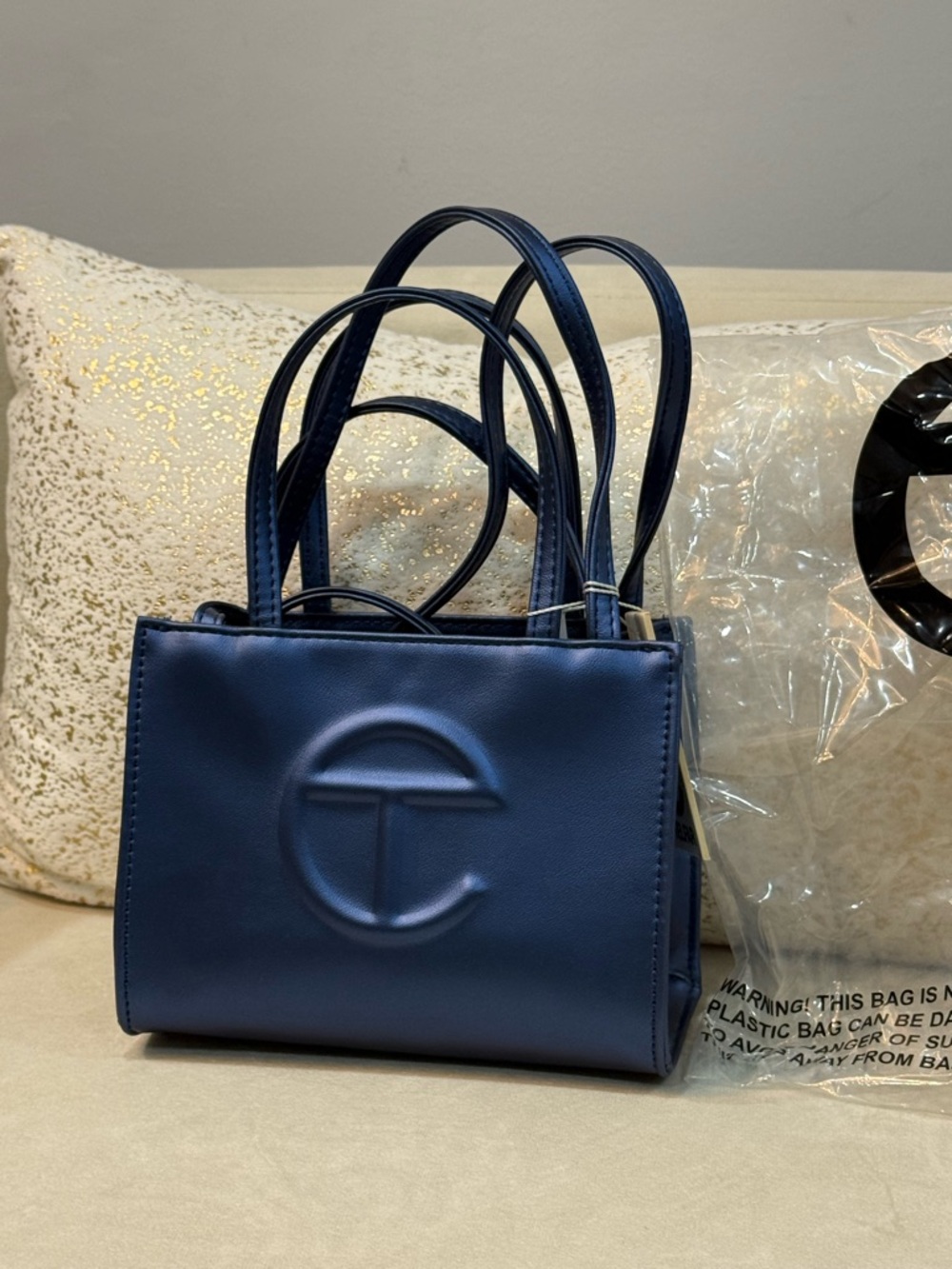 Telfar Navy Embossed Logo Mini Tote